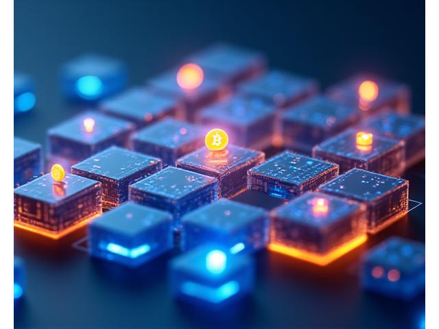 Animated visual explanation of blockchain blocks linking together with digital currency symbols, clear and simple