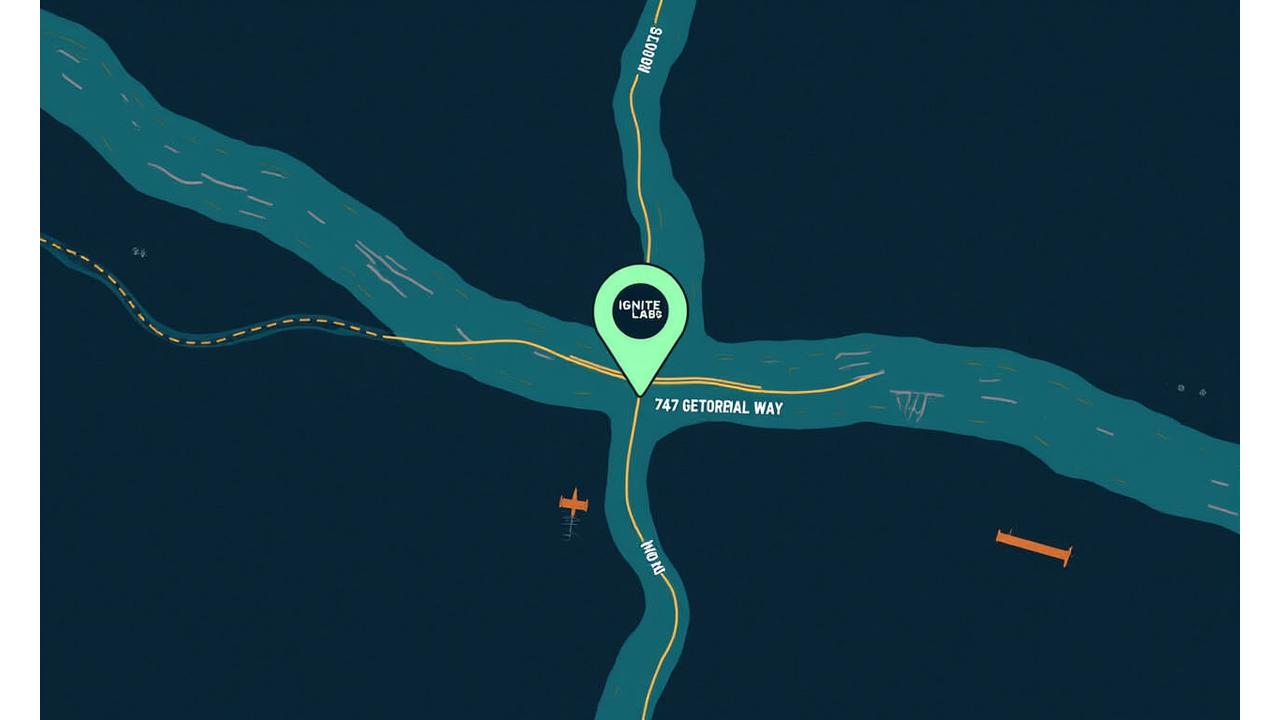 Static map of Portland highlighting Ignite Labs' office at 747 Geothermal Way, Suite 300, near major tech district landmarks.