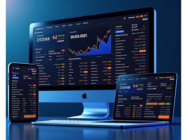 Illustration of a sleek, modern crypto trading app interface on various mobile devices, demonstrating mobile-first design principles and user-friendliness, with charts and data clearly visible.