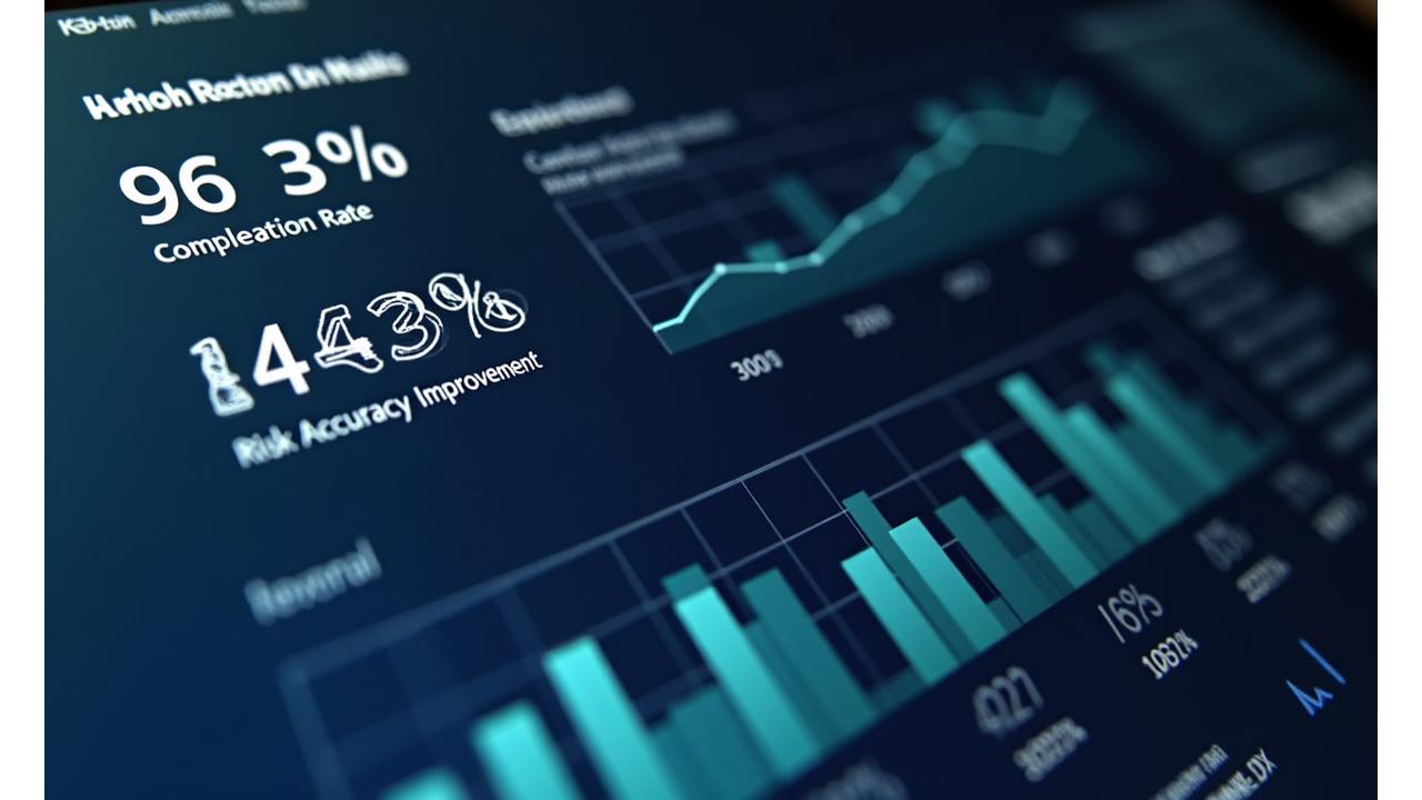 Statistics dashboard showing animated charts, progress indicators, and comparative data on user success rates and engagement in gamified learning