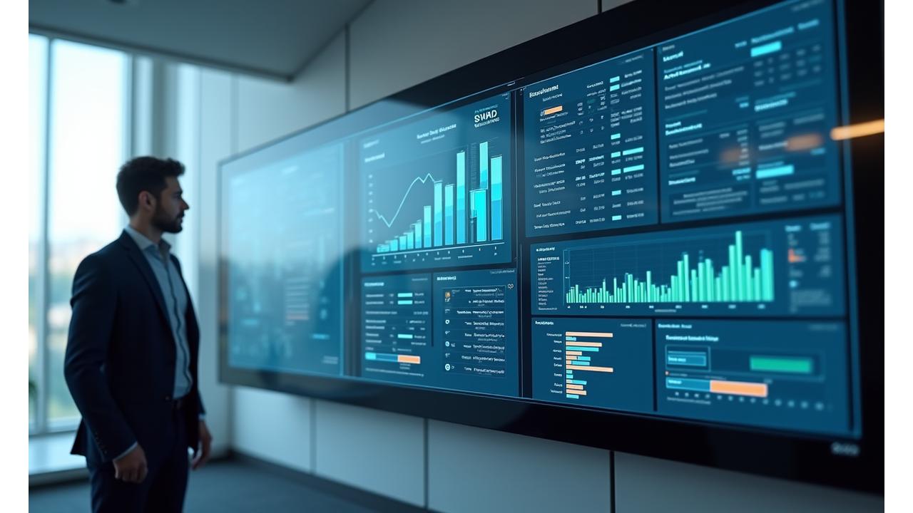 A sophisticated multi-user dashboard interface showing role-based access controls and custom reporting features for an enterprise client.