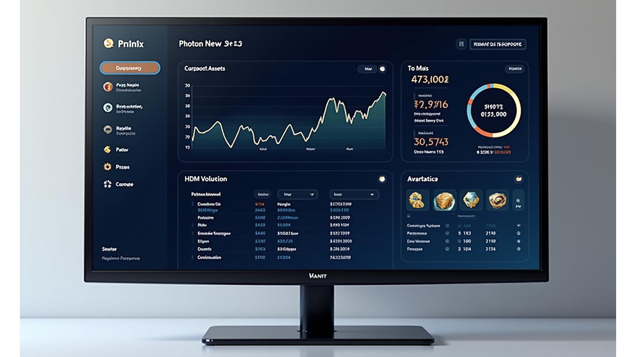 A sleek, modern dashboard interface displaying real-time cryptocurrency portfolio valuation, charts, and key metrics.