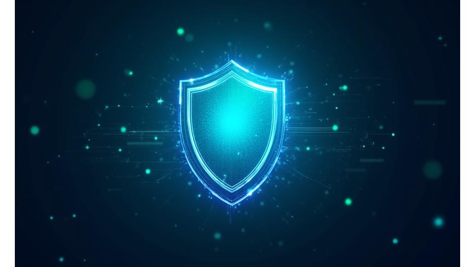 Vibrant, abstract digital shield representing user protection and security, with glowing lines of data flow.